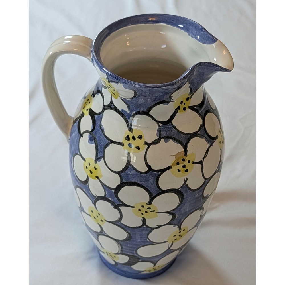 Vintage Ceramic Pitcher Spring Flowers by Shim Ji Ceramics Boulder Colorado